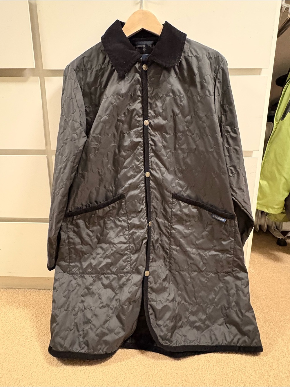 Lavenham Women’s Quilted Long Coat with Corduroy Collar - Black